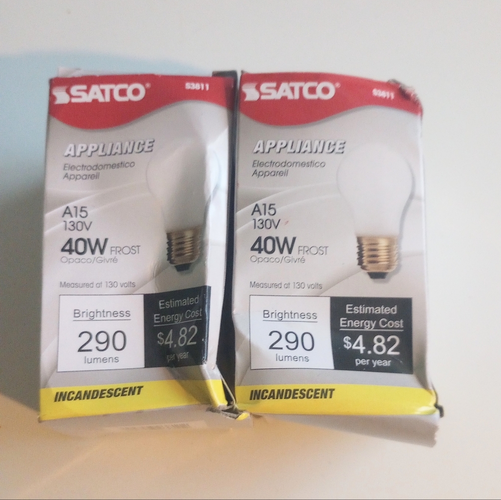Satco S3811 Appliance Frost Bulb A15 130V Lot of 2 New